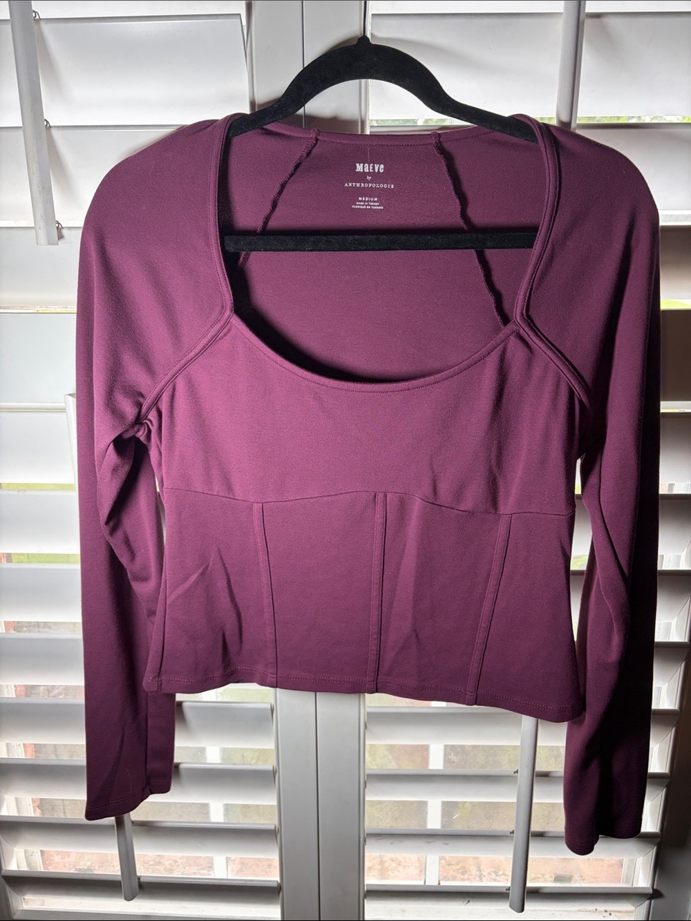 Maeve Long-Sleeve Scoop Neck Top in Plum